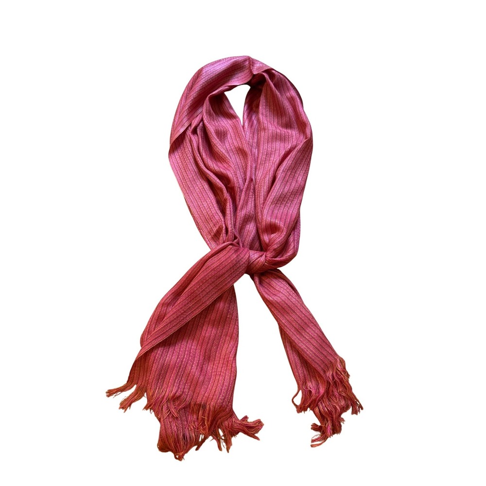 Scarf Women Pink Gold Striped Fringed Boho Lightweight SIZE OS